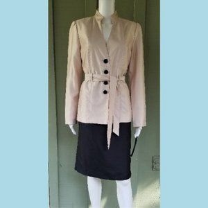 NWT LARRY LEVINE Black Beige Silky Skirt Suit 8